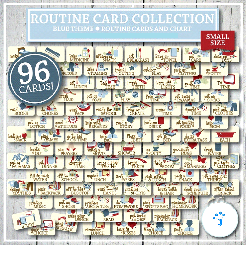 Printable ROUTINE Cards and Chart for Kids, 96 Total Cards, Blue, Smal ...