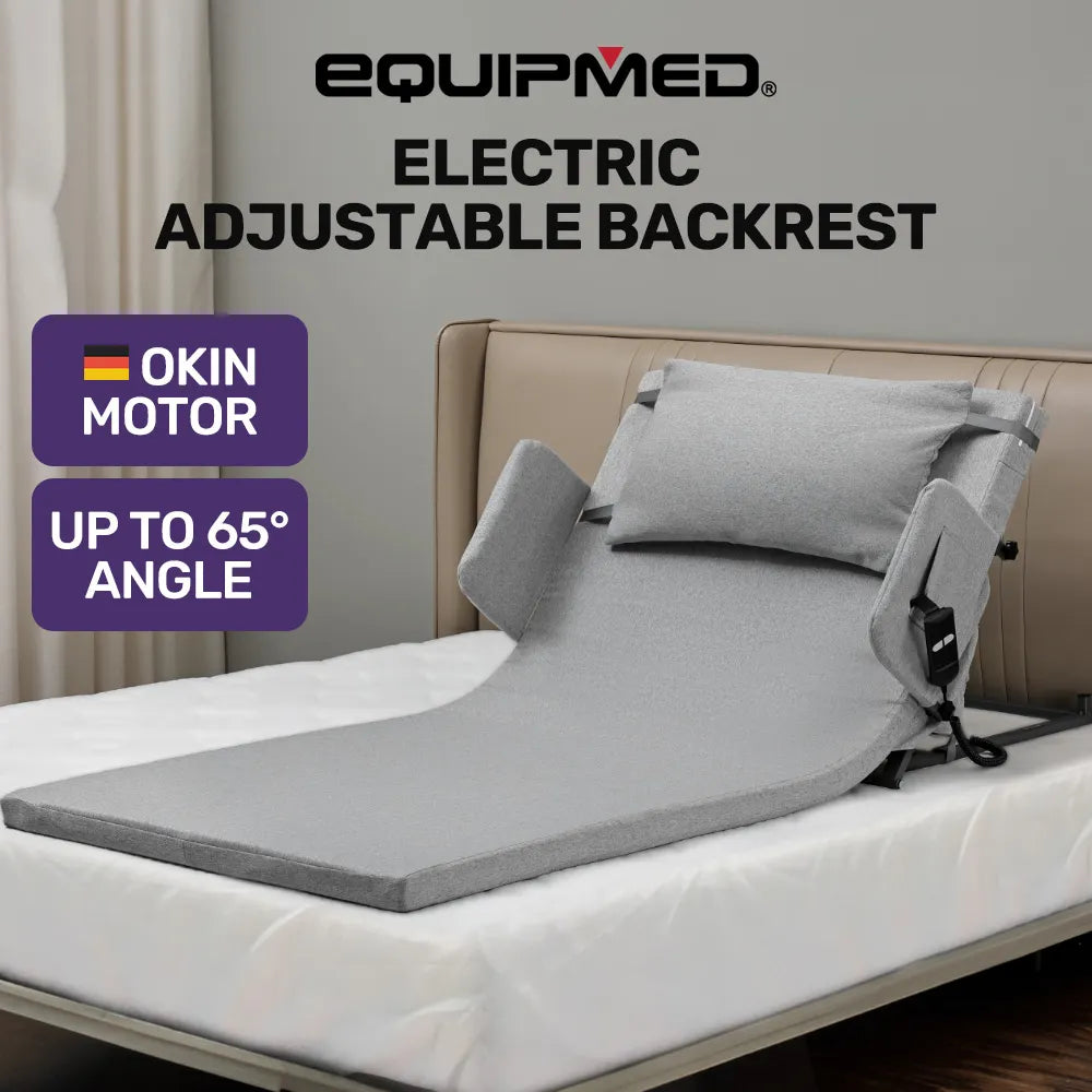 Electric Adjustable Bed Backrest, German-Engineered Power Lifting Back Support with Remote Control, Full Length, Grey