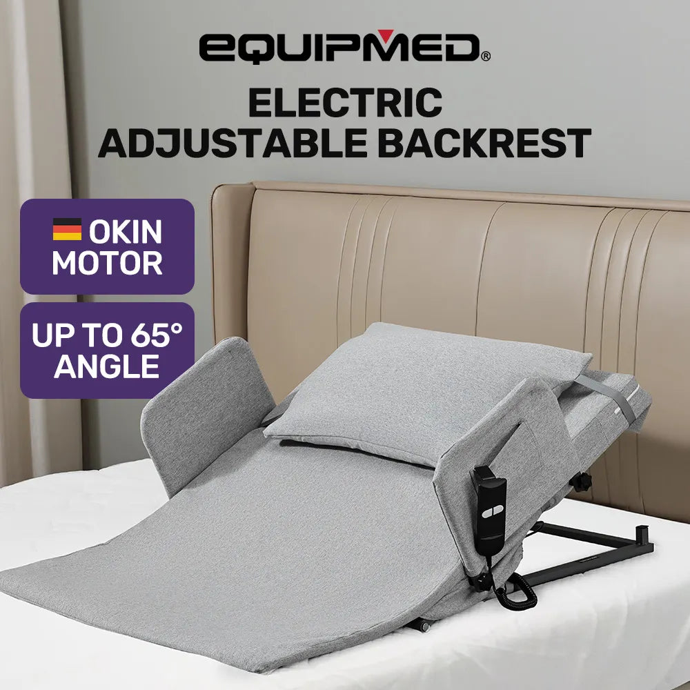Electric Adjustable Bed Backrest, German-Engineered Power Lifting Back Support with Remote Control, Grey