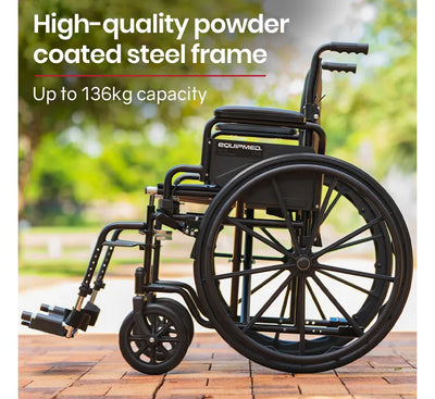 Folding Wheelchair, XL 51cm Wide Seat, 24 Inch Wheels, 136kg Capacity, Park Brakes, Black