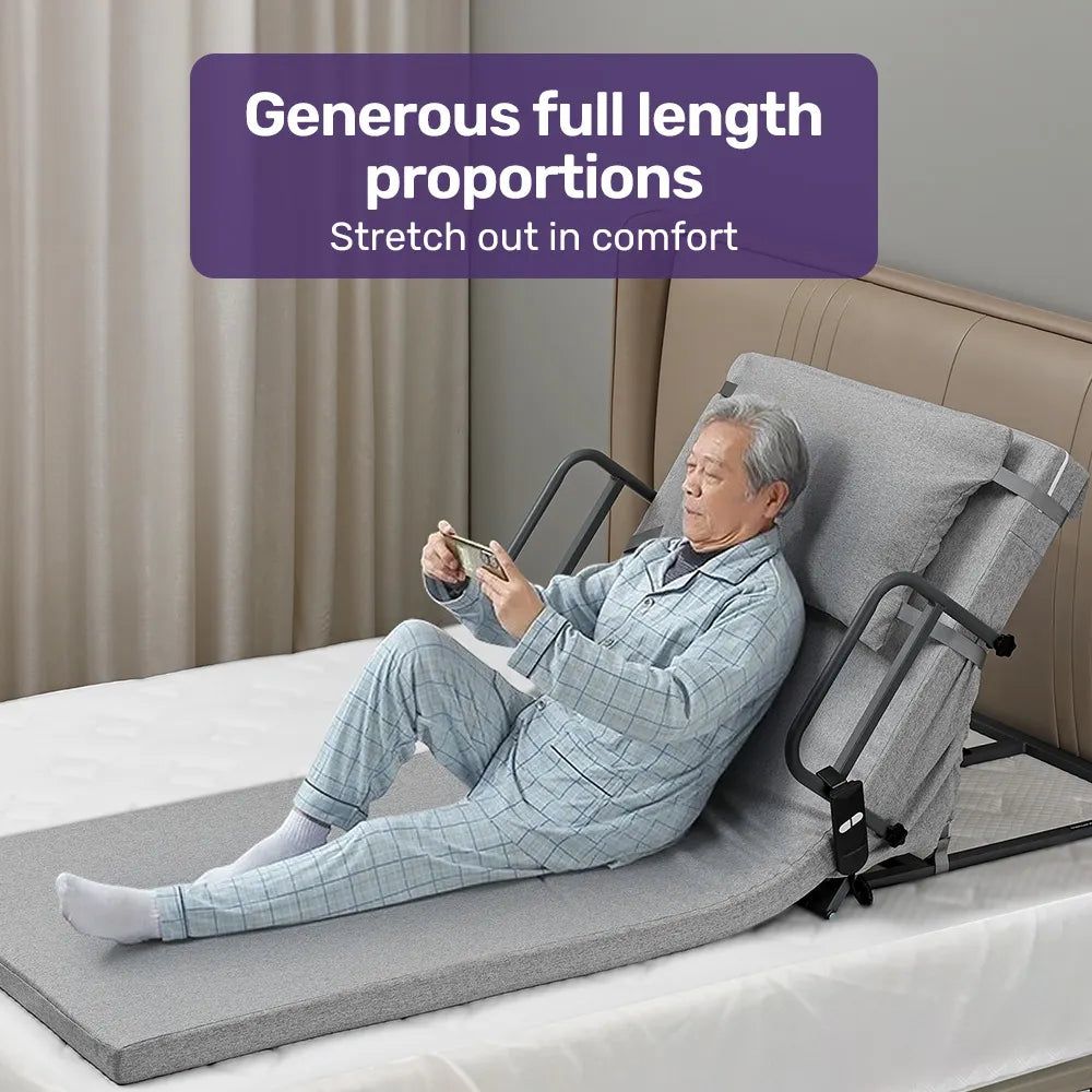 Electric Adjustable Bed Backrest, German-Engineered Power Lifting Back Support with Remote Control, Full Length, Grey