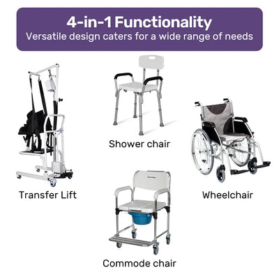 EQUIPMED 4in1 Patient Lift Transfer Chair for Seniors Elderly Disabled