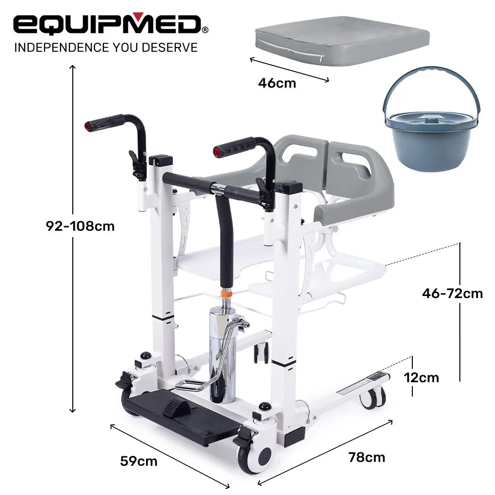 EQUIPMED 4in1 Patient Lift Transfer Chair for Seniors Elderly Disabled