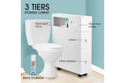 Wheeled Bathroom Cabinet Storage Drawer Organiser Toilet Caddy Tissue Box Hold