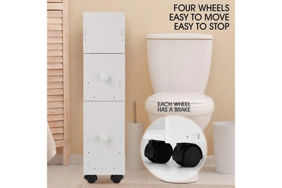 Wheeled Bathroom Cabinet Storage Drawer Organiser Toilet Caddy Tissue Box Hold