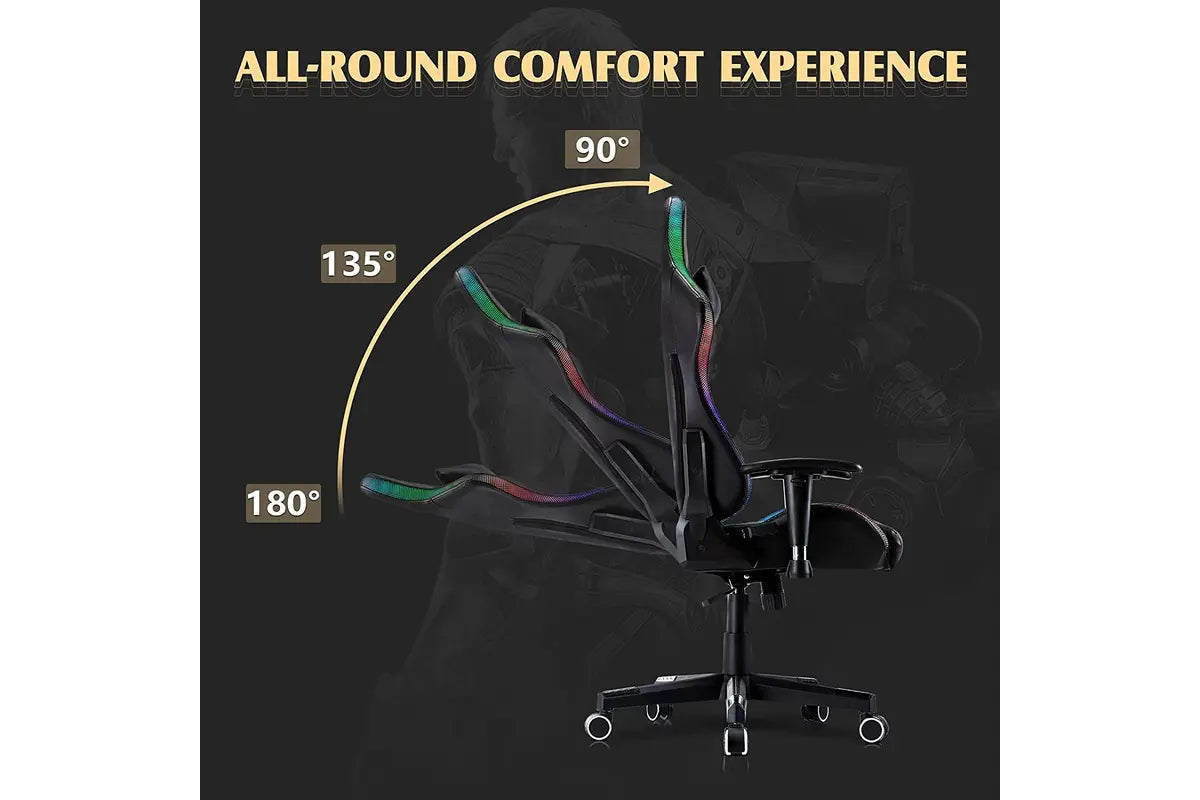 Advwin PU Leather Reclining Gaming Chair with LED Lights