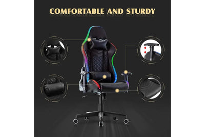 Advwin PU Leather Reclining Gaming Chair with LED Lights