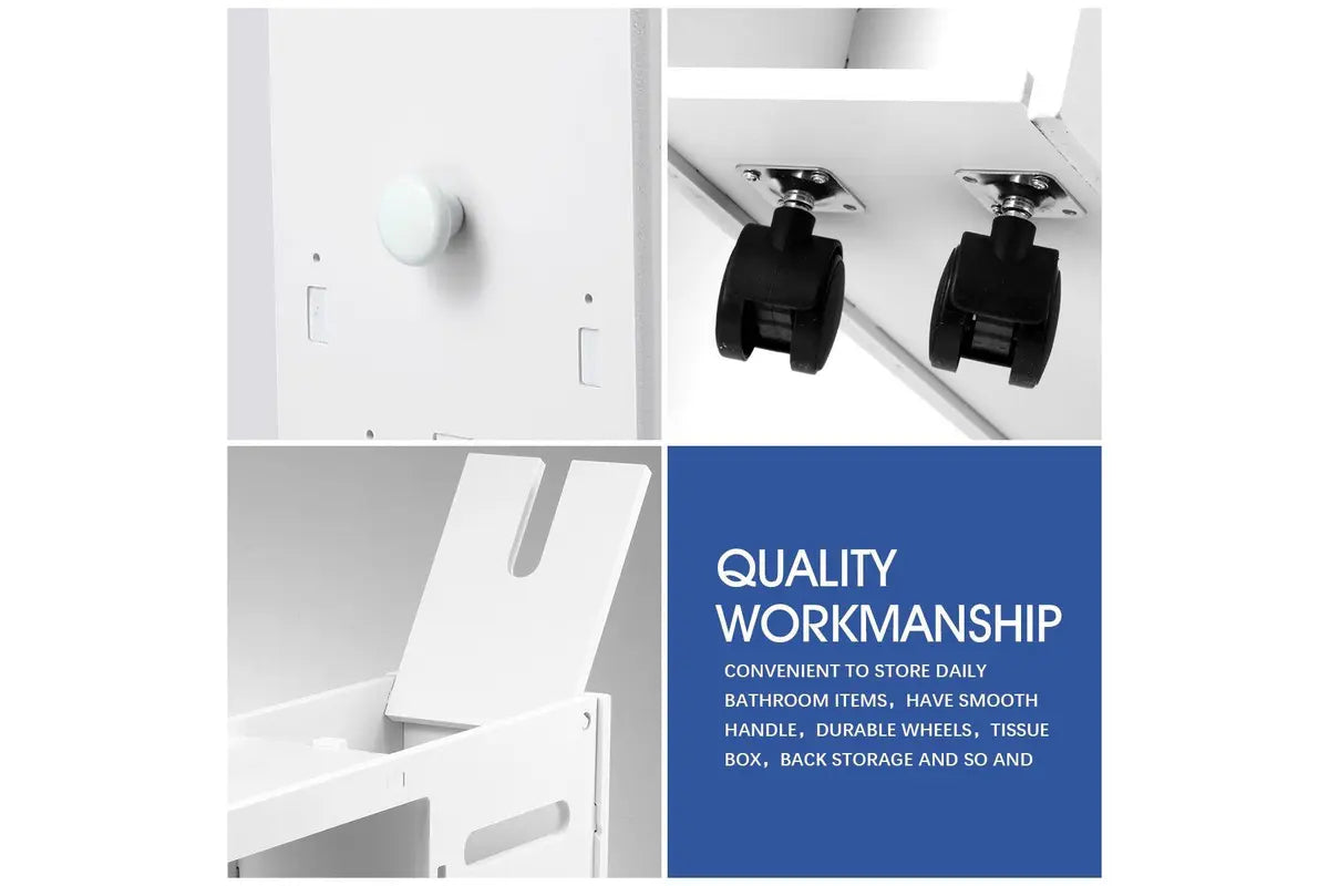 Wheeled Bathroom Cabinet Storage Drawer Organiser Toilet Caddy Tissue Box Hold