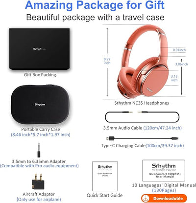 Srhythm NC35 Noise Cancelling Headphones Wireless Bluetooth