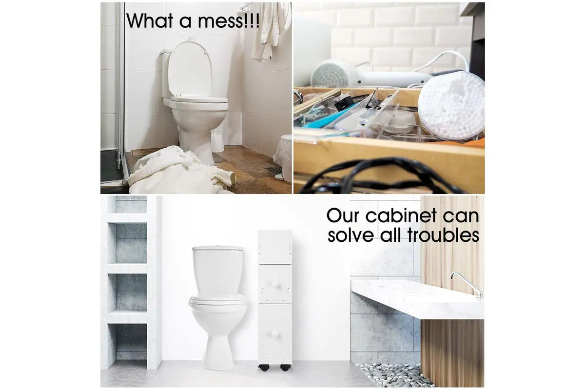 Wheeled Bathroom Cabinet Storage Drawer Organiser Toilet Caddy Tissue Box Hold