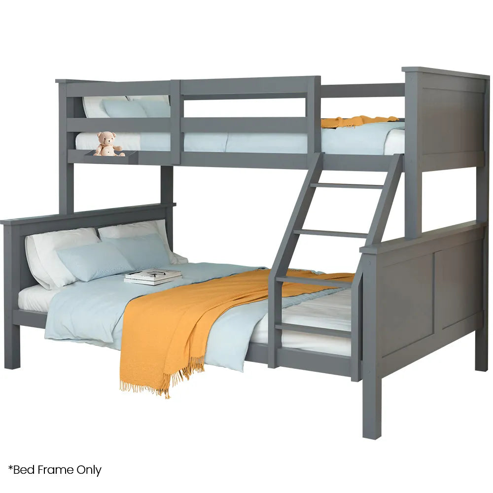 SLUMBER Triple Wooden Single Over Double Bunk Bed Frame for Kids, Convertible Design, Grey