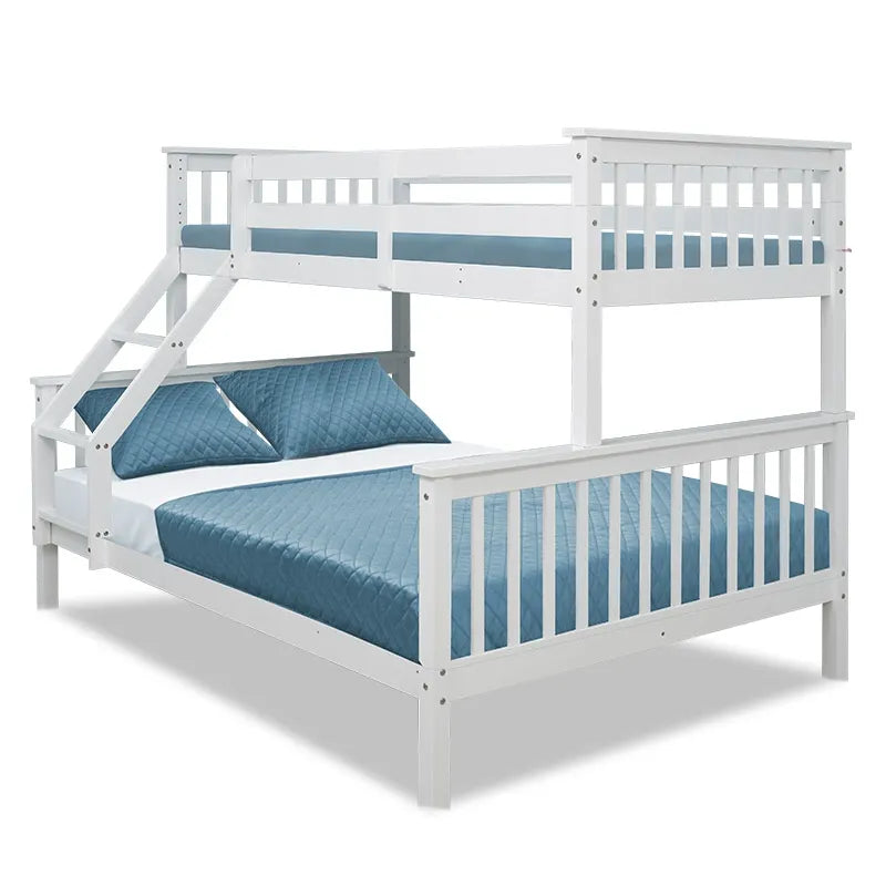 2in1 Single on Double Bunk Bed Kids White Solid Wood Timber Loft Furniture Slats