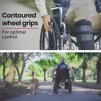 24 Inch Folding Wheelchair with Park Brakes, 136kg Capacity, Retractable Armrests, Grey