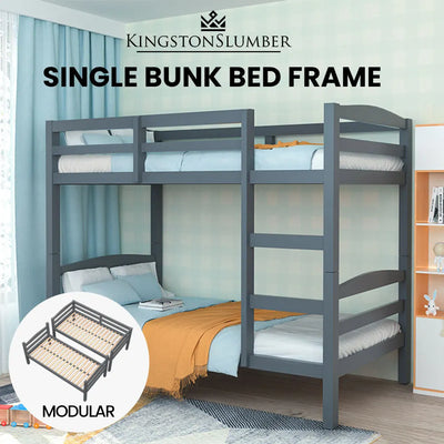 KINGSTON SLUMBER Bunk Bed Frame, Dual Single Configuration Option Furniture, Grey
