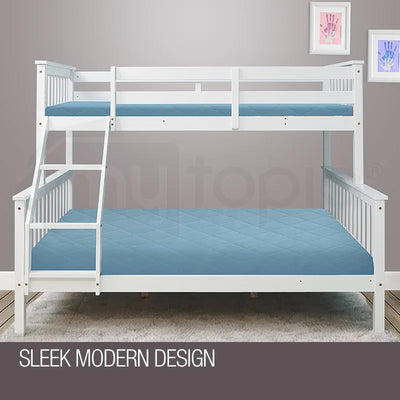 2in1 Single on Double Bunk Bed Kids White Solid Wood Timber Loft Furniture Slats