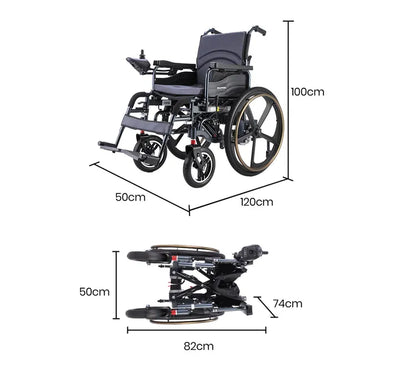Power Electric Wheelchair, Folding, 12km Max Range, Lithium Battery, 24" Rear Wheels, Black