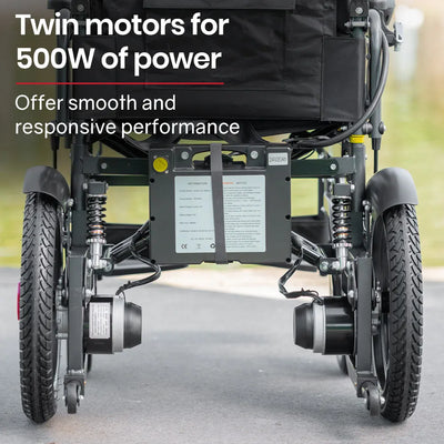 Power Electric Wheelchair, Folding, XL Wide Seat, 20km Max Range, Lithium Battery, Black
