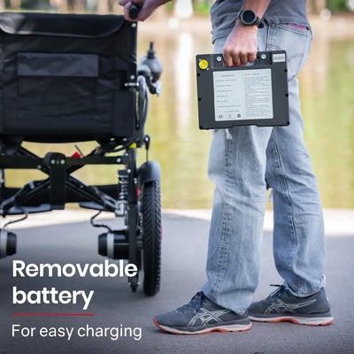 Power Electric Wheelchair, Folding, XL Wide Seat, 20km Max Range, Lithium Battery, Black