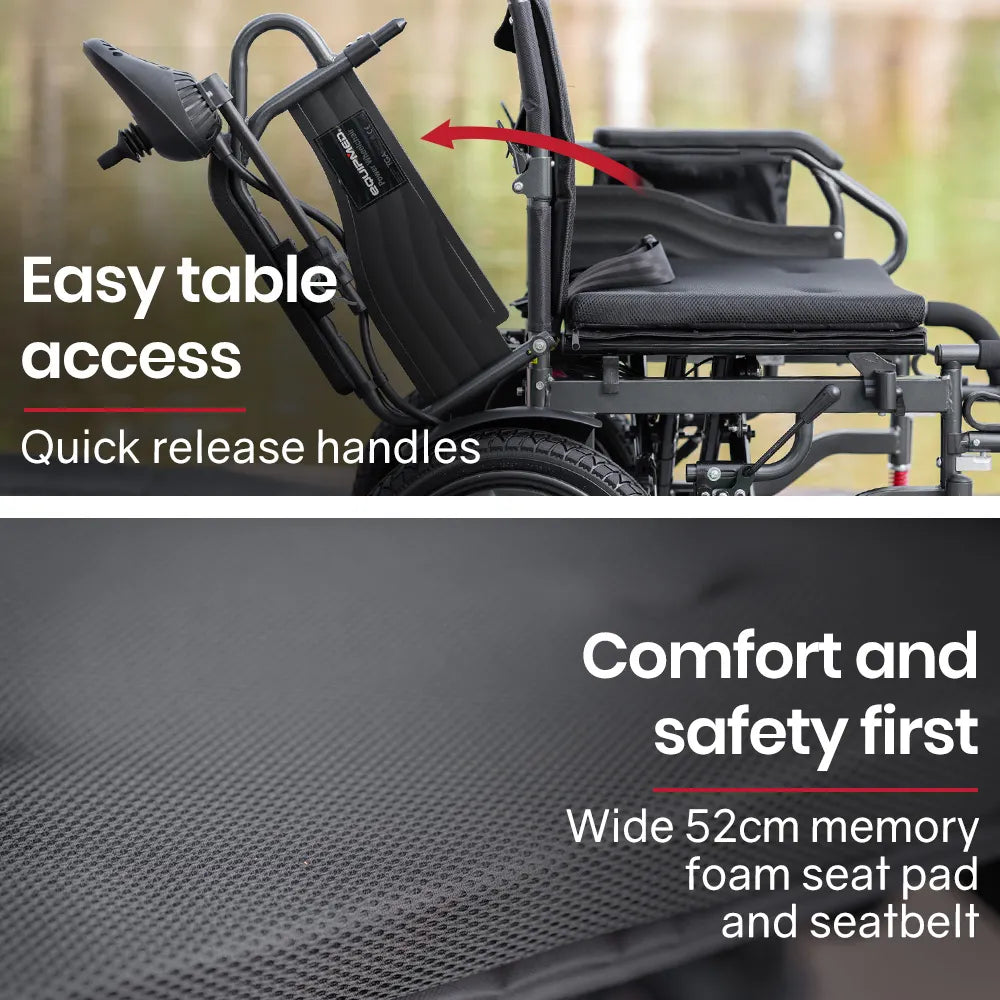 Power Electric Wheelchair, Folding, XL Wide Seat, 20km Max Range, Lithium Battery, Black