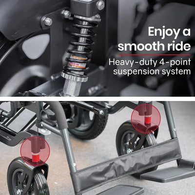 Power Electric Wheelchair, Folding, XL Wide Seat, 20km Max Range, Lithium Battery, Black