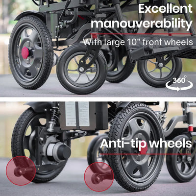 Power Electric Wheelchair, Folding, XL Wide Seat, 20km Max Range, Lithium Battery, Black