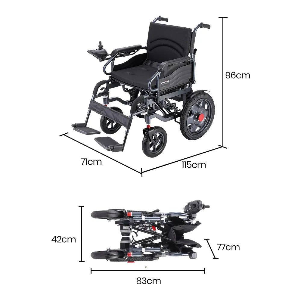Power Electric Wheelchair, Folding, XL Wide Seat, 20km Max Range, Lithium Battery, Black