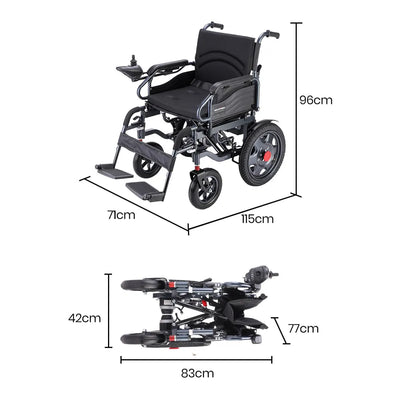 Power Electric Wheelchair, Folding, XL Wide Seat, 20km Max Range, Lithium Battery, Black