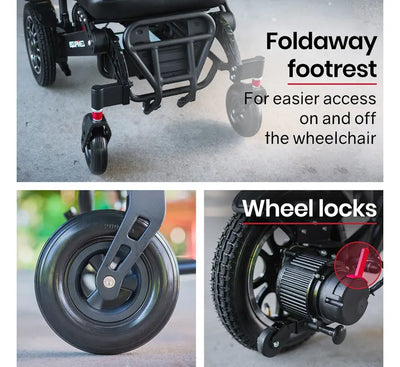 Power Electric Wheelchair, Folding, 15km Max Range, Aluminium Frame, Lithium Battery, Black