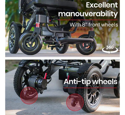 Power Electric Wheelchair, Folding, 15km Max Range, Aluminium Frame, Lithium Battery, Black