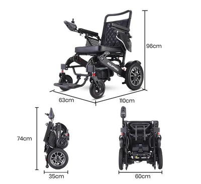 Power Electric Wheelchair, Folding, 15km Max Range, Aluminium Frame, Lithium Battery, Black