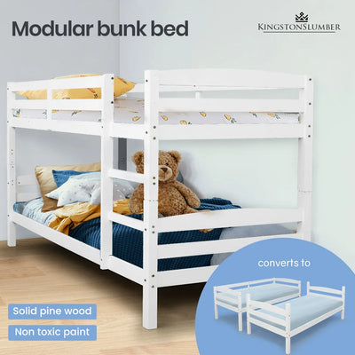 KINGSTON Single Bunk Bed Frame Wooden Kids Timber Loft Bedroom Furniture
