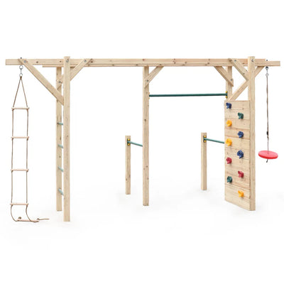 Monkey Bars Wooden Climbing Frame Set, with Climbing Wall, Disc Swing, Rope Ladder