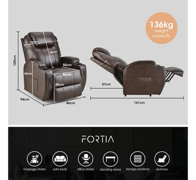 Electric Massage Recliner Lift Heat Chair for Elderly Aged Care, Dark Crimson