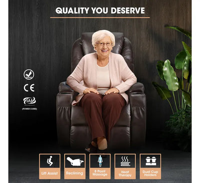 Electric Massage Recliner Lift Heat Chair for Elderly Aged Care, Dark Crimson