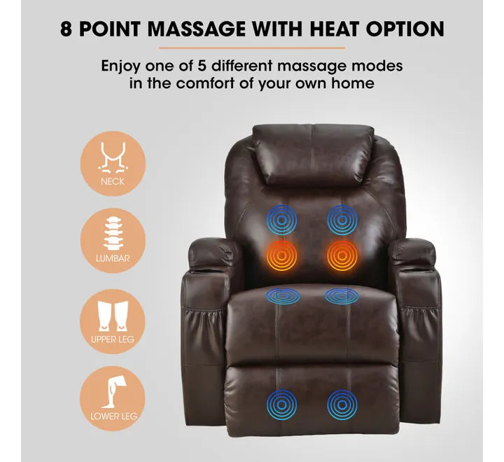 Electric Massage Recliner Lift Heat Chair for Elderly Aged Care, Dark Crimson