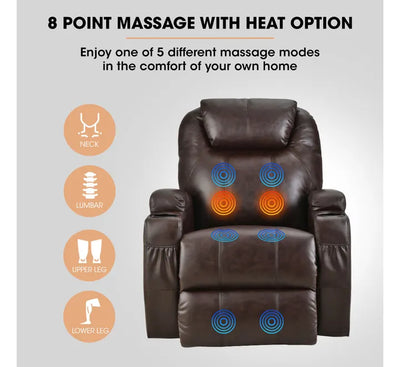 Electric Massage Recliner Lift Heat Chair for Elderly Aged Care, Dark Crimson