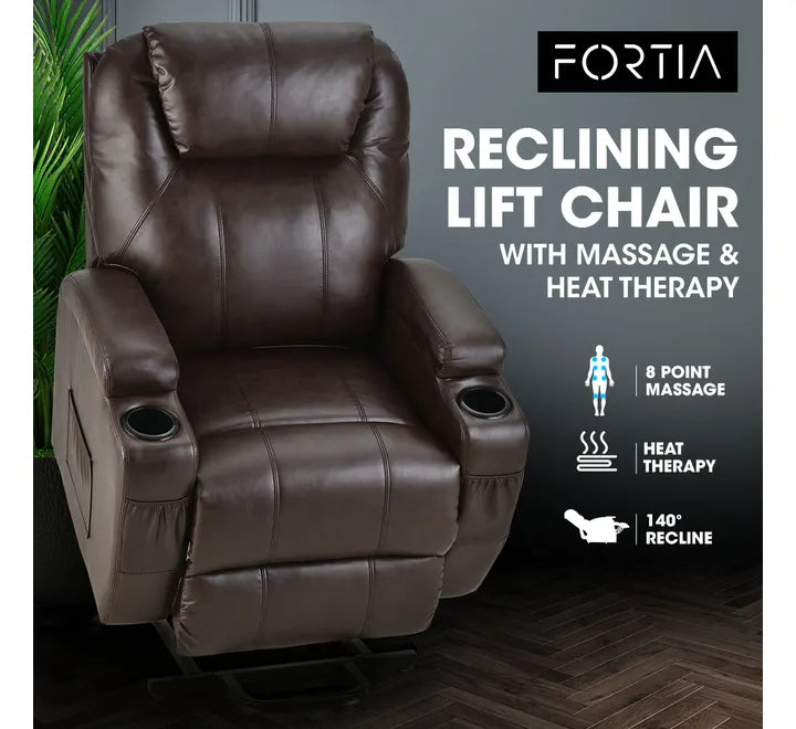 Electric Massage Recliner Lift Heat Chair for Elderly Aged Care, Dark Crimson