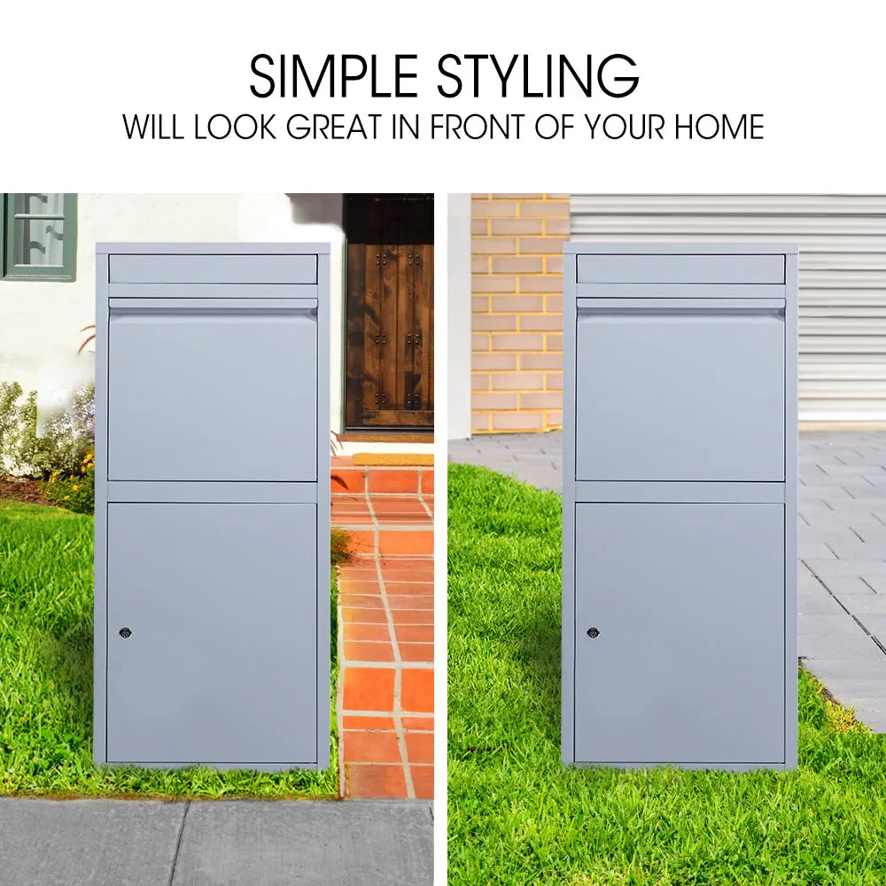 Freestanding Parcel Post Box Letterbox, Letter Slot, Surfmist Light Grey