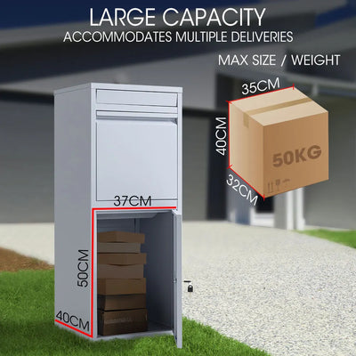 Freestanding Parcel Post Box Letterbox, Letter Slot, Surfmist Light Grey