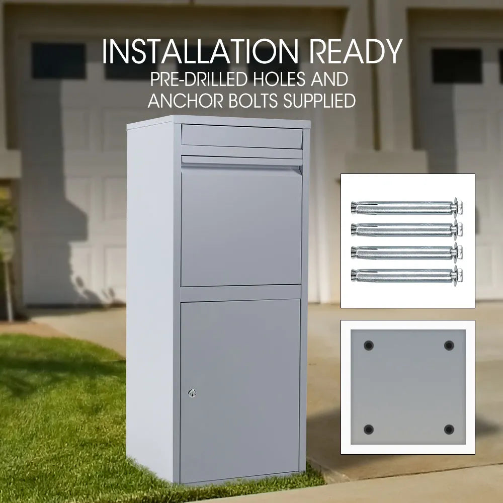 Freestanding Parcel Post Box Letterbox, Letter Slot, Surfmist Light Grey