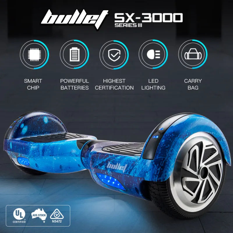 BULLET Gen III Hoverboard Scooter 6.5" Wheels, Colour LED Lighting, Carry Bag
