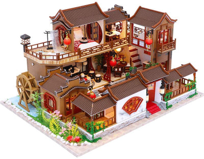 Dollhouse Miniature with Furniture Kit Plus Dust Proof and Music Movement - Tang Dinasty Town (1:24 Scale Creative Room Idea)