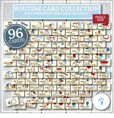 Printable ROUTINE Cards and Chart for Kids, 96 Total Cards, Blue, Small Size - DIGITAL
