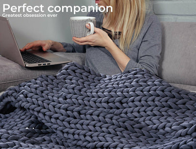 DreamZ Knitted Weighted Blanket Chunky Bulky Knit Throw Blanket 6.5KG Dark Grey