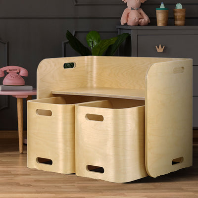 Keezi 3 PC Nordic Kids Table Chair Set Beige Desk Activity Compact Children