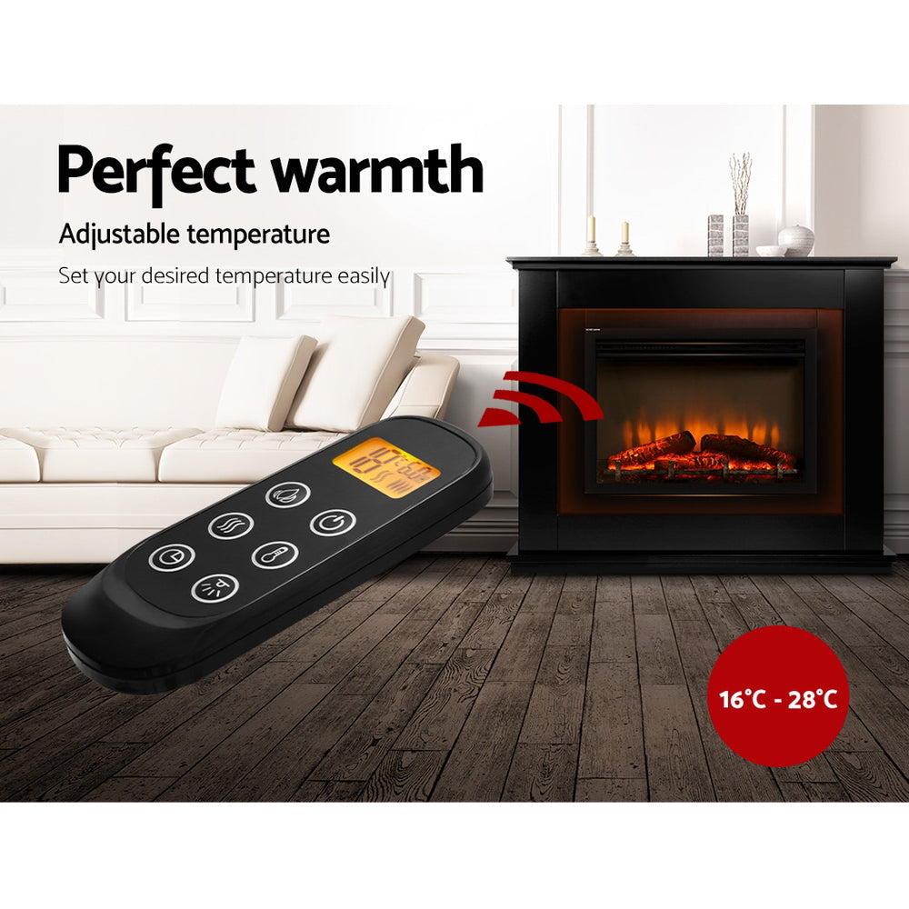 Devanti 2000W Electric Fireplace Mantle Portable Fire Log Wood Heater 3D Flame Effect Black