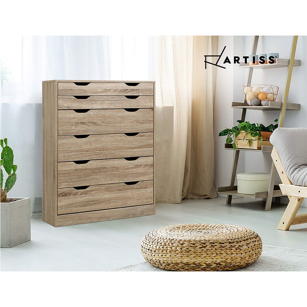 Artiss 6 Chest of Drawers Tallboy Dresser Table Storage Cabinet Oak Bedroom