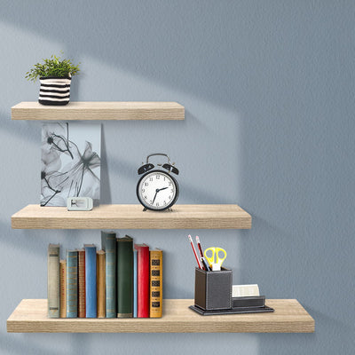 Artiss 3pcs Wall Floating Shelf Set DIY Mount Storage Book Display Rack Oak