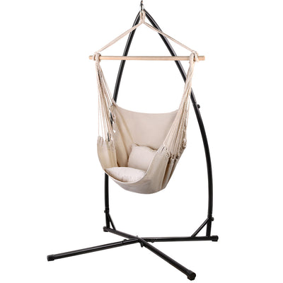 Gardeon Outdoor Hammock Chair with Steel Stand Hanging Hammock with Pillow Cream