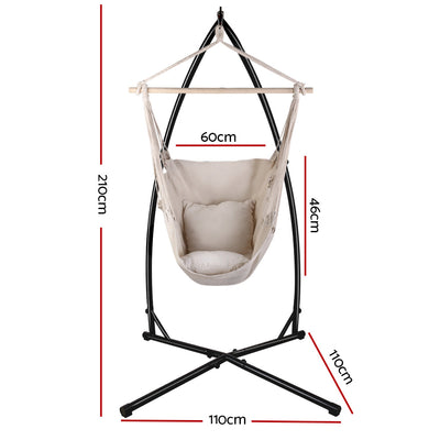 Gardeon Outdoor Hammock Chair with Steel Stand Hanging Hammock with Pillow Cream